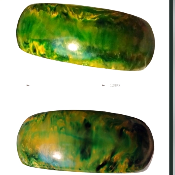 BAKELITE End of Day Marbled Bracelet & Earrings Green, Gold, Black Vintage Set - Picture 10 of 16